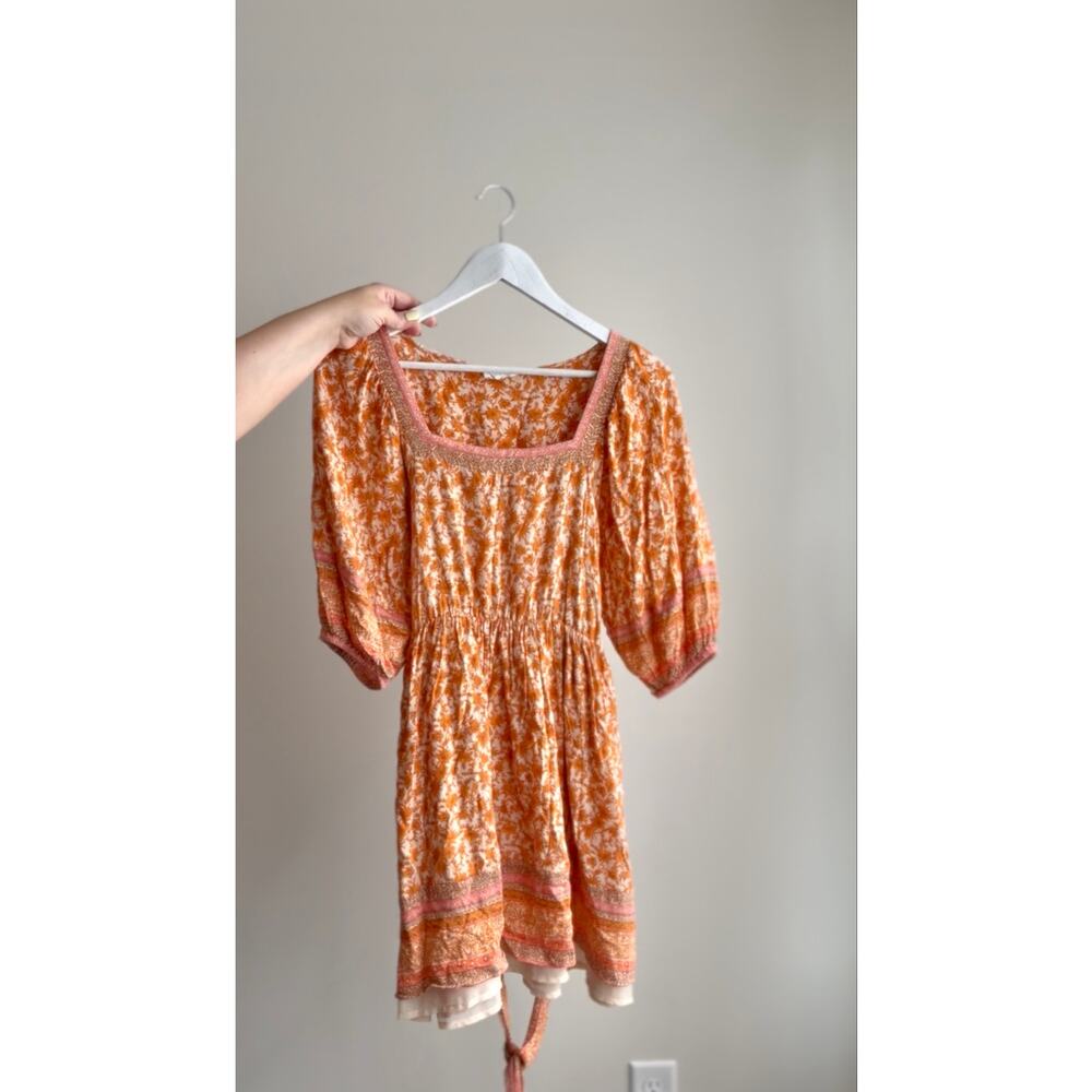 Anthropologie belted floral square neck dress